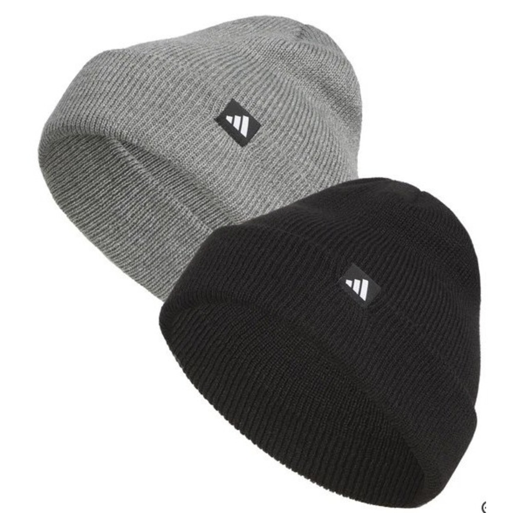 NWOT Adidas Cuffed Beanie Hat Set Unisex One Size Black Gray 100% Acrylic